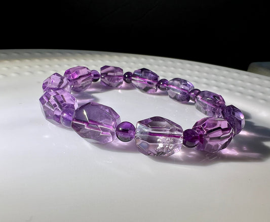 Natural Amethyst Faceted polygon Beads/Untreated high clarity Bolivia Purple Amethyst bracelet 天然精品随形刻面紫水晶手串 晶体干净透亮