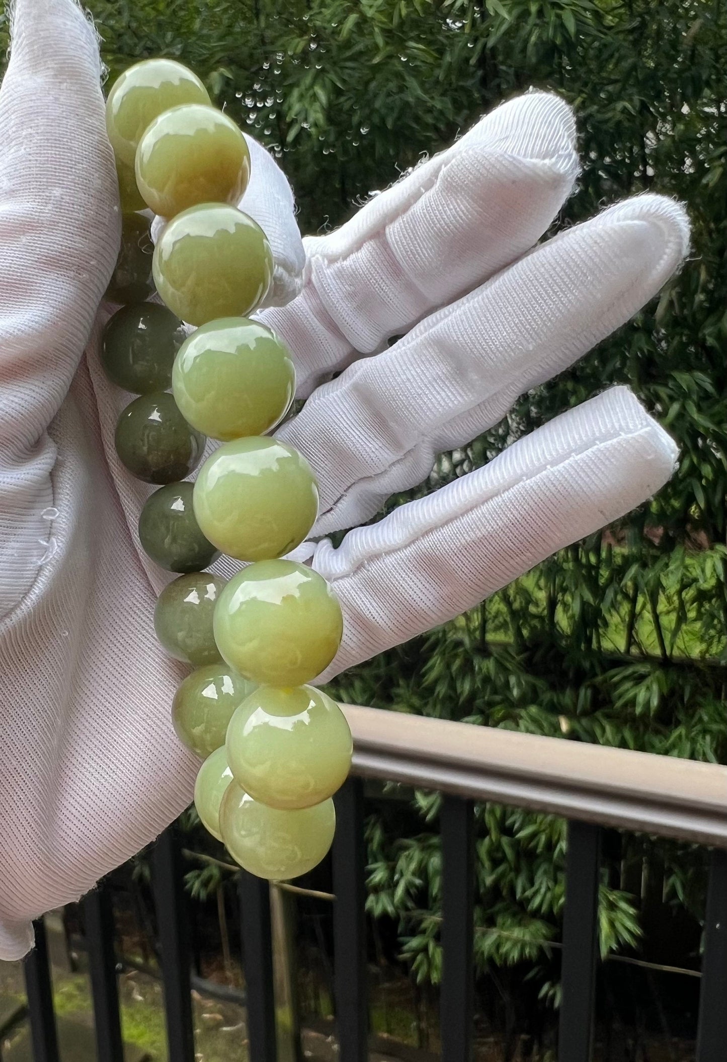 12mm Certified Natural Hetian jade/ Huangkou   old mine sugar nephrite bracelet/green plum with brown color天然和田玉若羌黄口俏糖 糖青黄 三彩青梅色 油润 #5068