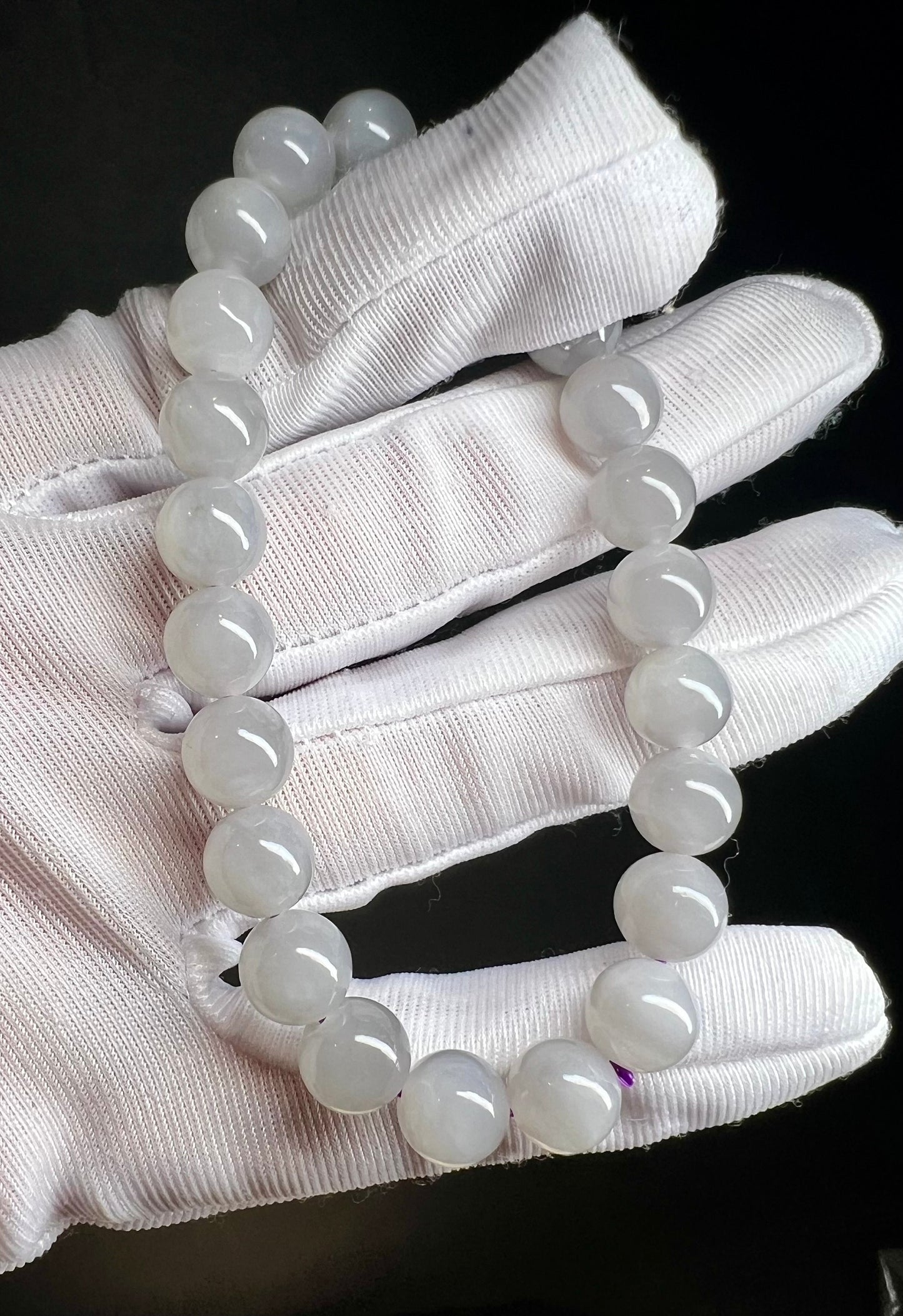 Certified Natural old mine Hetian jade nephrite bracelet/ icy smoky gray 天然和田玉 青海老矿烟灰/烟紫色 手串 冰糯 起胶#4684
