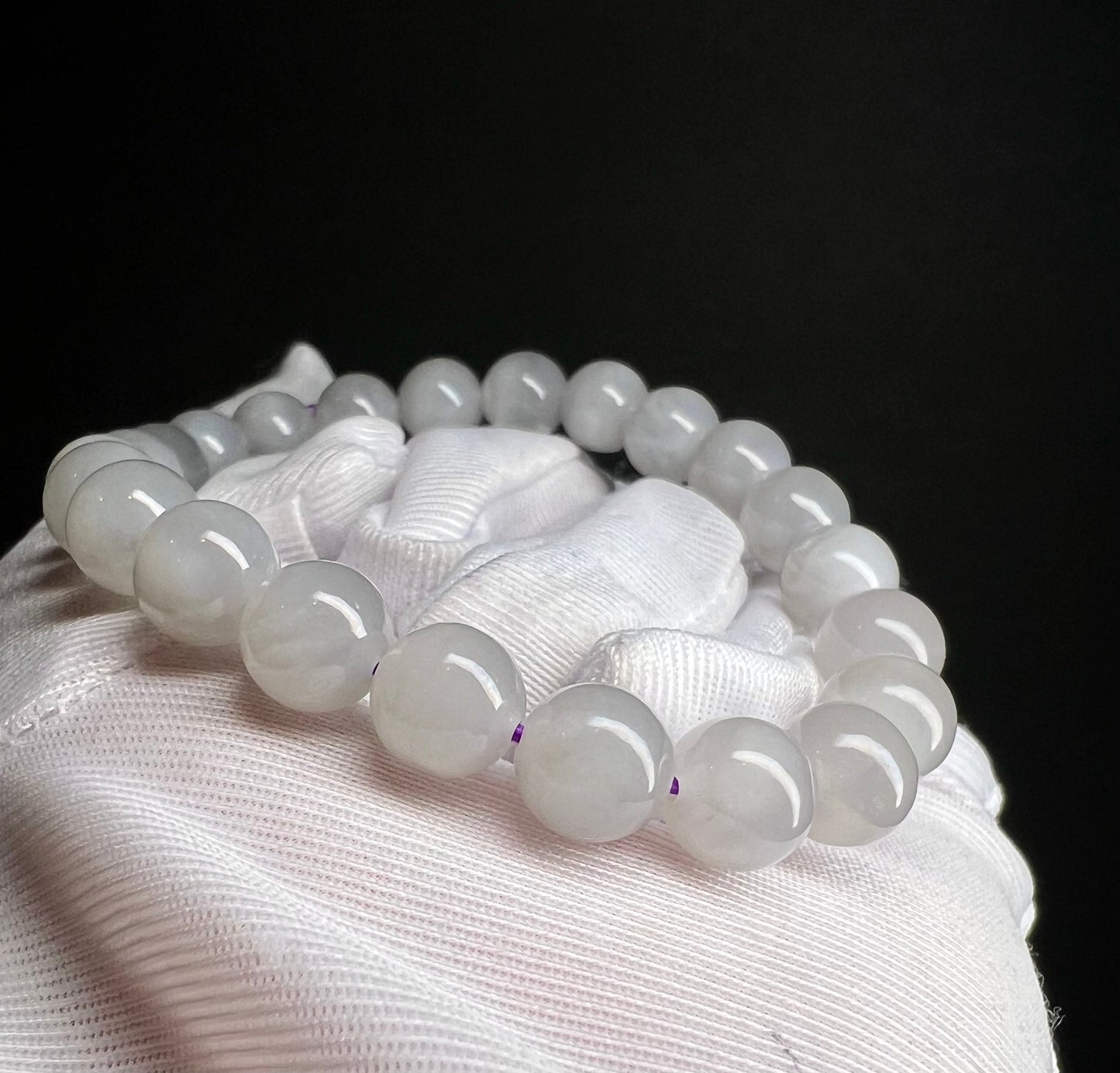 Certified Natural old mine Hetian jade nephrite bracelet/ icy smoky gray 天然和田玉 青海老矿烟灰/烟紫色 手串 冰糯 起胶#4684