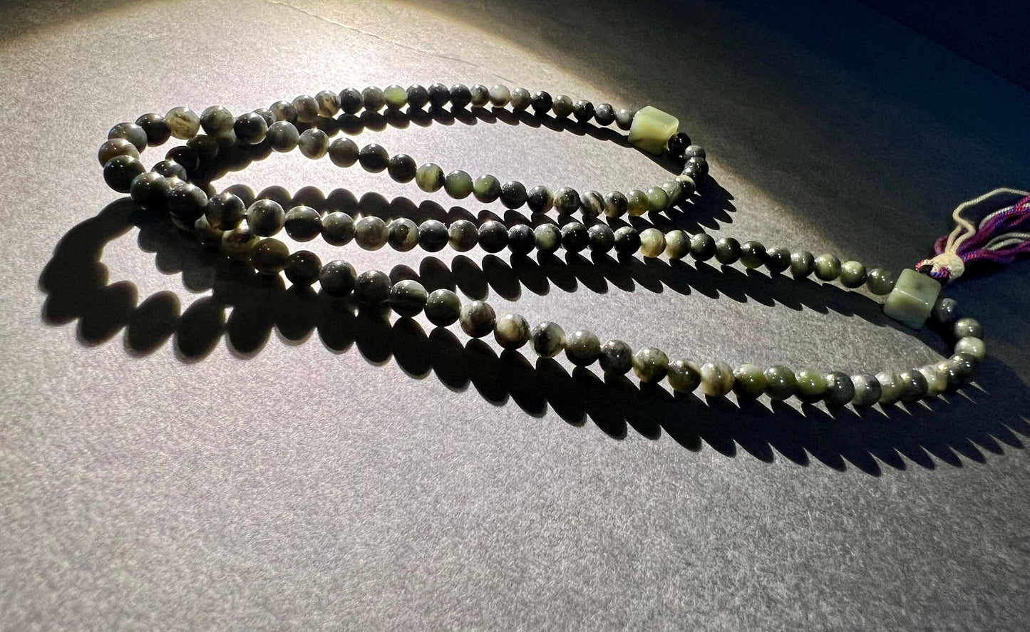 6mm Certified Natural Hetian jade/Qinghua nephrite graphite in nephrite  necklace 天然精品 聚墨青花 过灯品质 油熟细料#6527