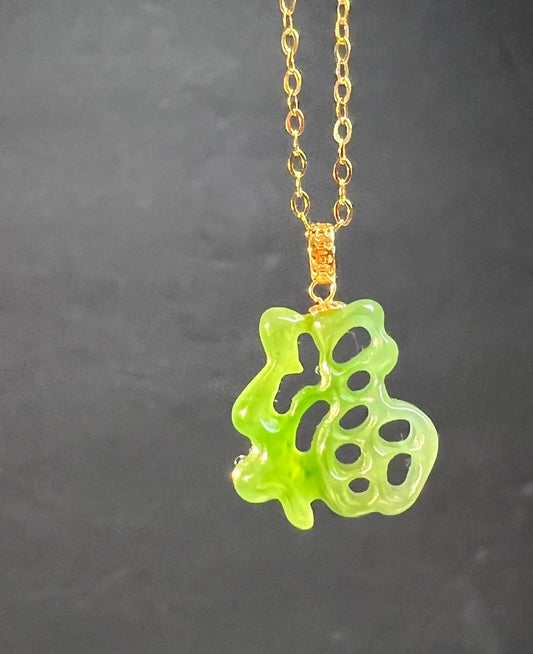 Certified natural hetian jade Siberian green nephrite  pendant carved Chinese character "福" necklace天然和田玉俄料碧玉“福”字吊坠 18k金扣头#0639