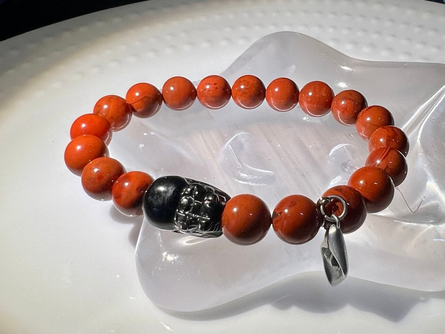 9.5mm，Certified Natural Nanhong Agate Beads Bracelet, Southern Red Agate, with Hypersthene Pixiu charm, 全天然精品金运石貔貅 川料柿子红南红手串 近满色满肉 #9412