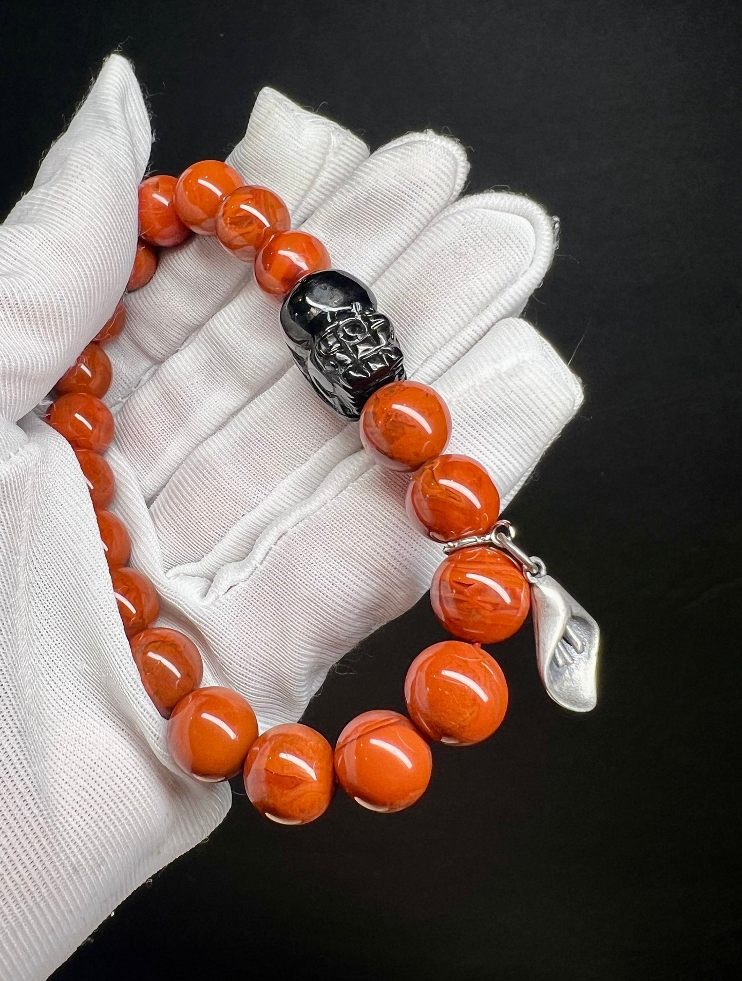 9.5mm，Certified Natural Nanhong Agate Beads Bracelet, Southern Red Agate, with Hypersthene Pixiu charm, 全天然精品金运石貔貅 川料柿子红南红手串 近满色满肉 #9412