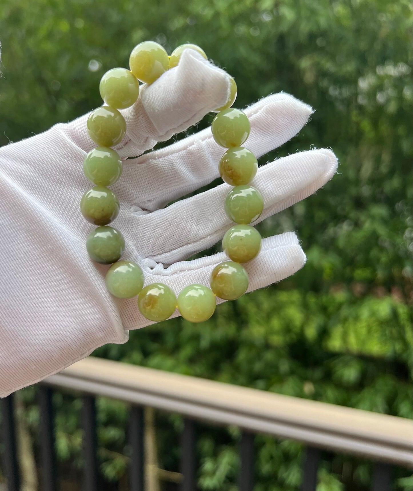 12mm Certified Natural Hetian jade/ Huangkou   old mine sugar nephrite bracelet/green plum with brown color天然和田玉若羌黄口俏糖 糖青黄 三彩青梅色 油润 #5068