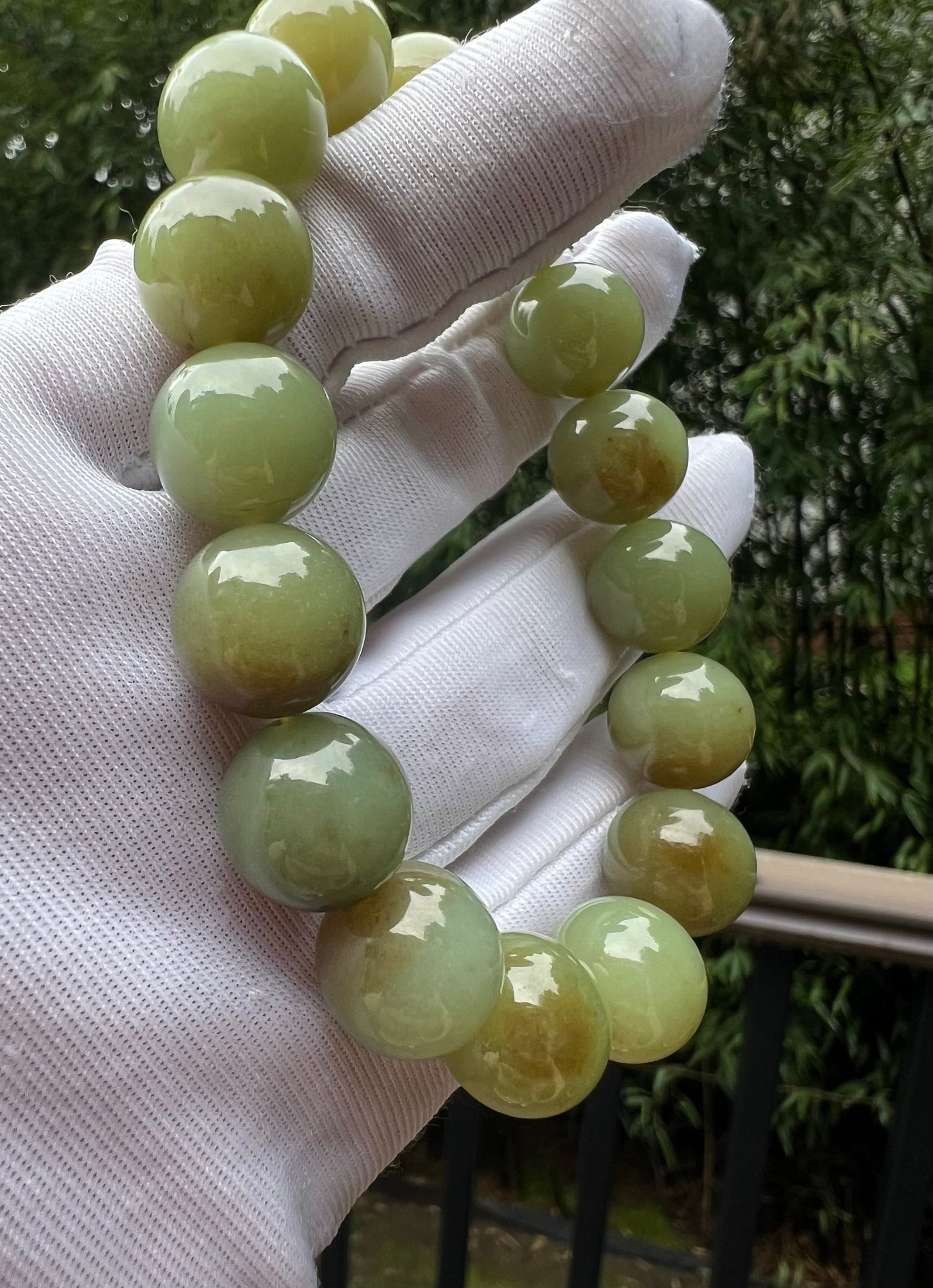 12mm Certified Natural Hetian jade/ Huangkou   old mine sugar nephrite bracelet/green plum with brown color天然和田玉若羌黄口俏糖 糖青黄 三彩青梅色 油润 #5068
