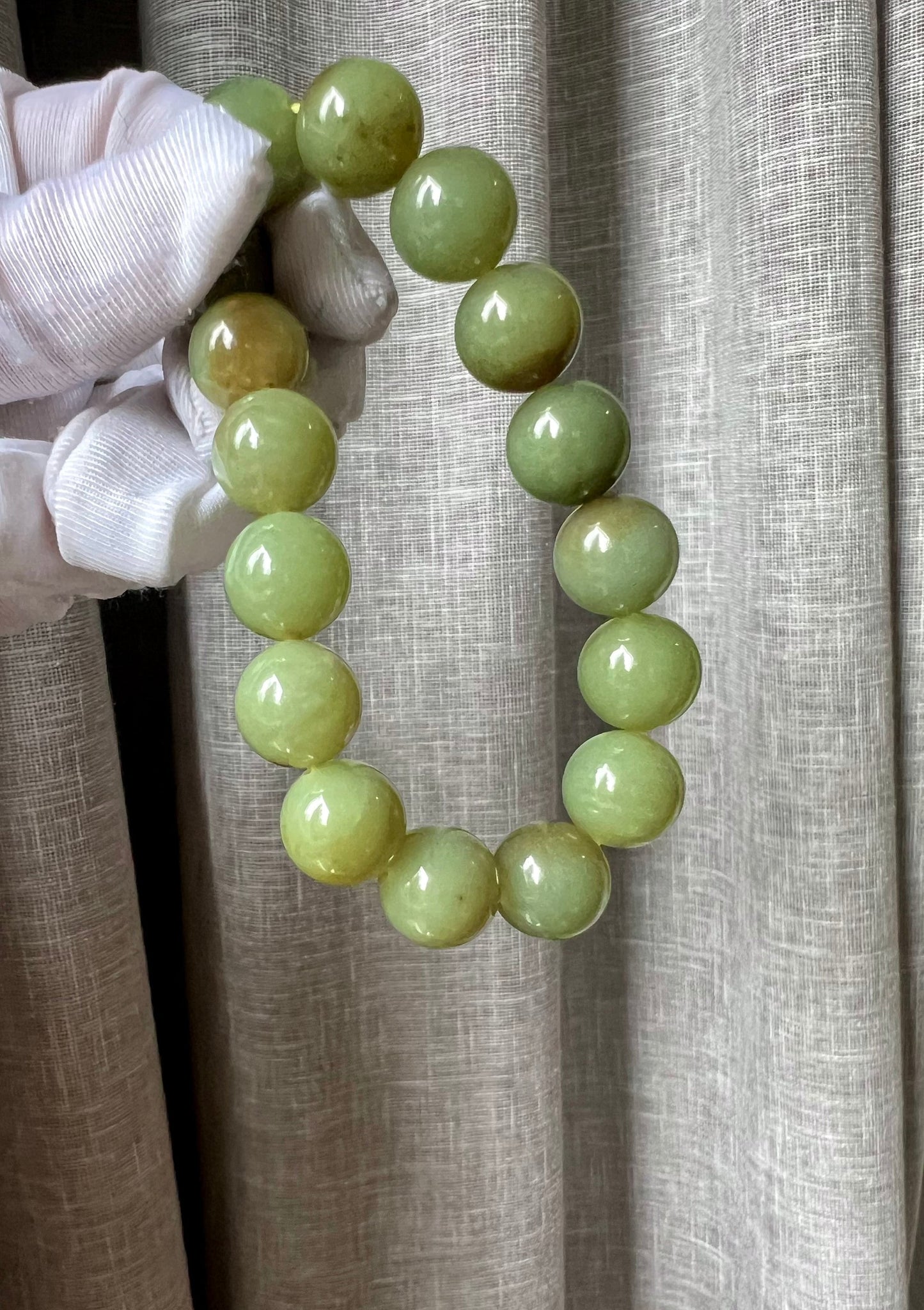 12mm Certified Natural Hetian jade/ Huangkou   old mine sugar nephrite bracelet/green plum with brown color天然和田玉若羌黄口俏糖 糖青黄 三彩青梅色 油润 #5068