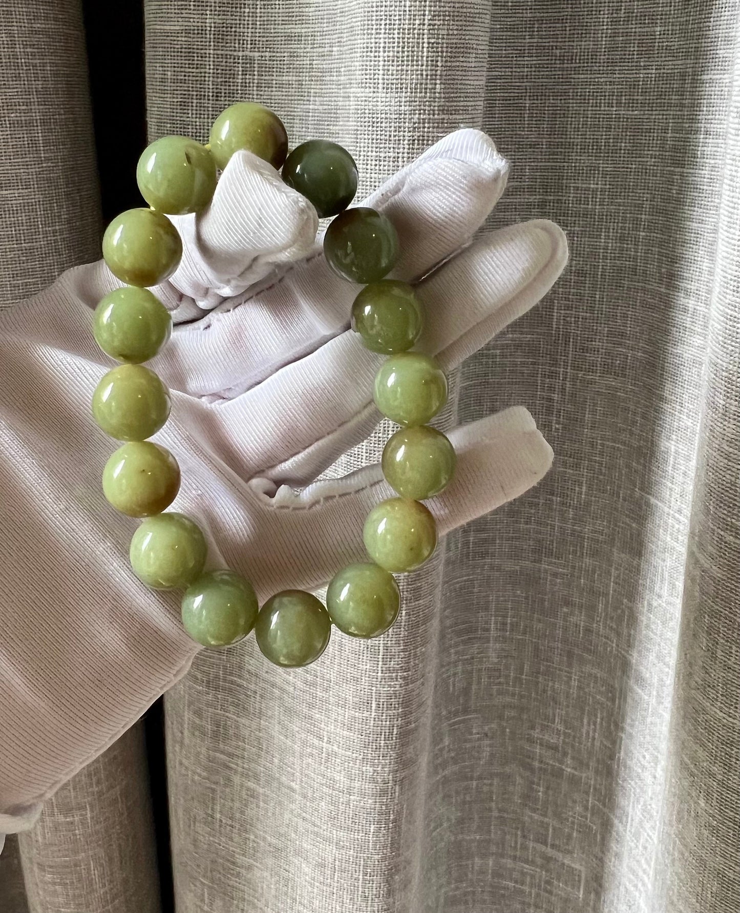 12mm Certified Natural Hetian jade/ Huangkou   old mine sugar nephrite bracelet/green plum with brown color天然和田玉若羌黄口俏糖 糖青黄 三彩青梅色 油润 #5068
