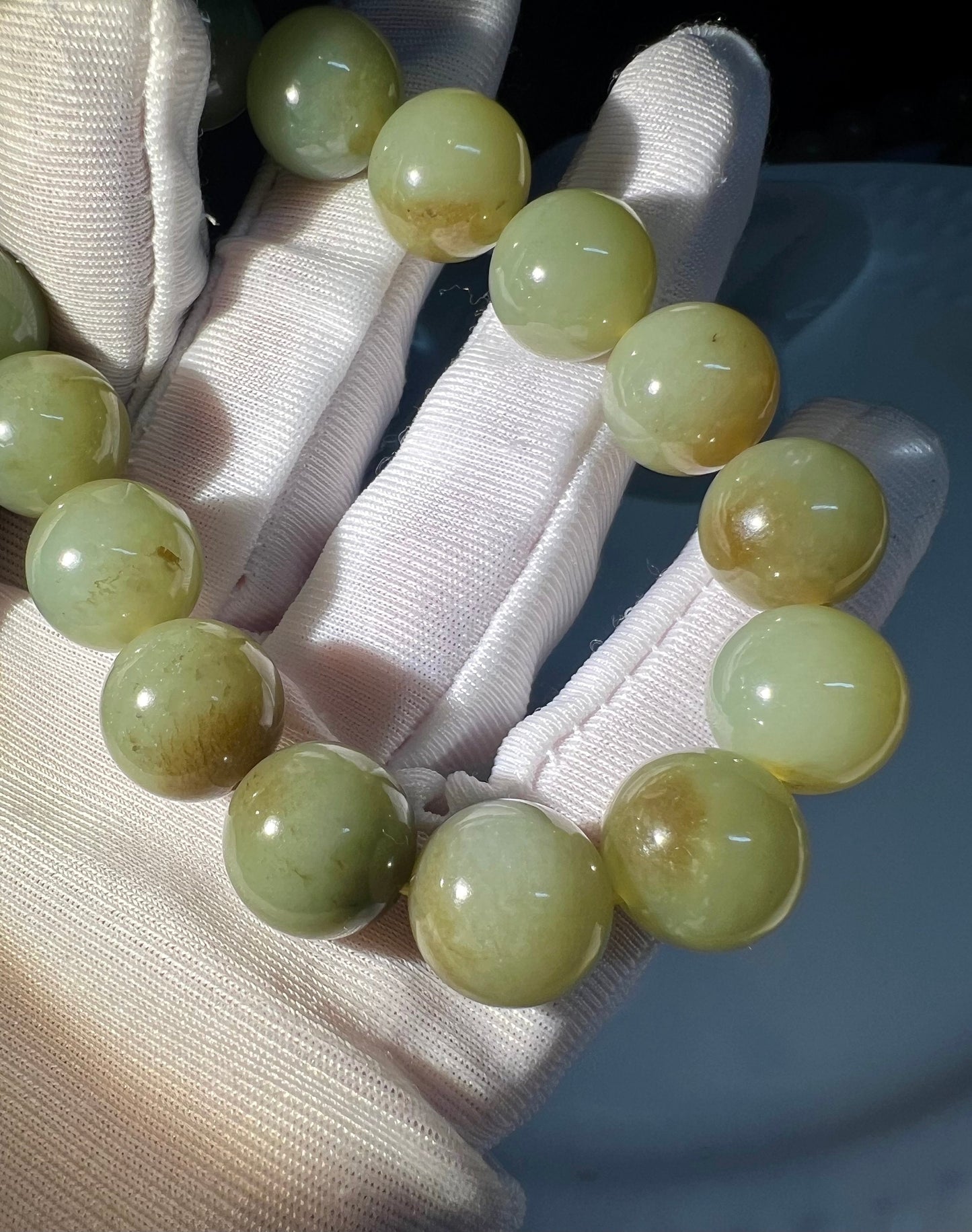 12mm Certified Natural Hetian jade/ Huangkou   old mine sugar nephrite bracelet/green plum with brown color天然和田玉若羌黄口俏糖 糖青黄 三彩青梅色 油润 #5068