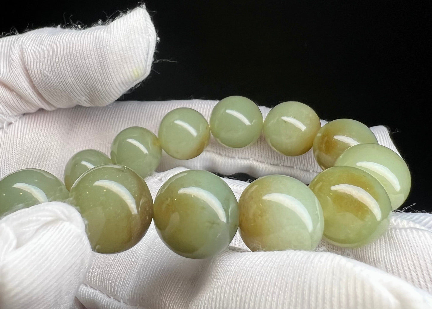 12mm Certified Natural Hetian jade/ Huangkou   old mine sugar nephrite bracelet/green plum with brown color天然和田玉若羌黄口俏糖 糖青黄 三彩青梅色 油润 #5068