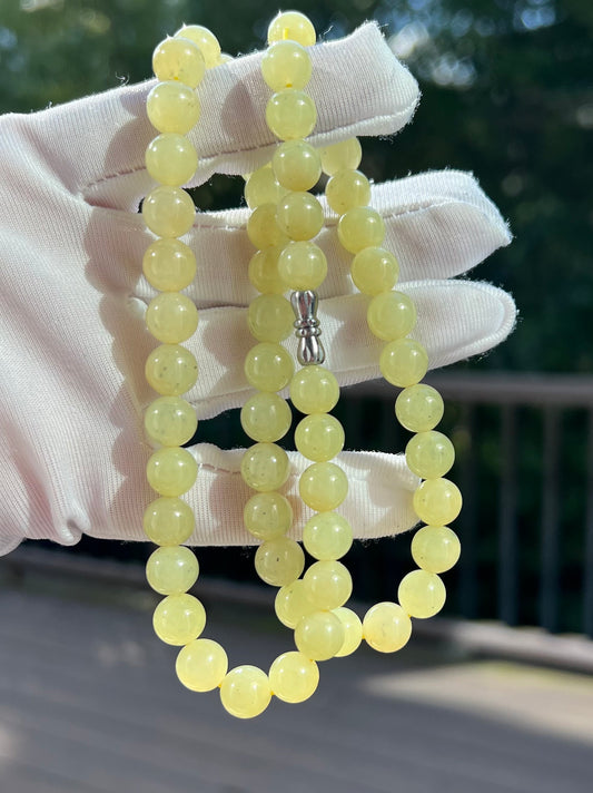 8mm+ Certified Natural Hetian jade/ Ruoqiang Huangkou old mine nephrite necklace/sprout yellow  color天然和田玉若羌黄口  黄玉项链 飘点墨 油润熟糯 #6777