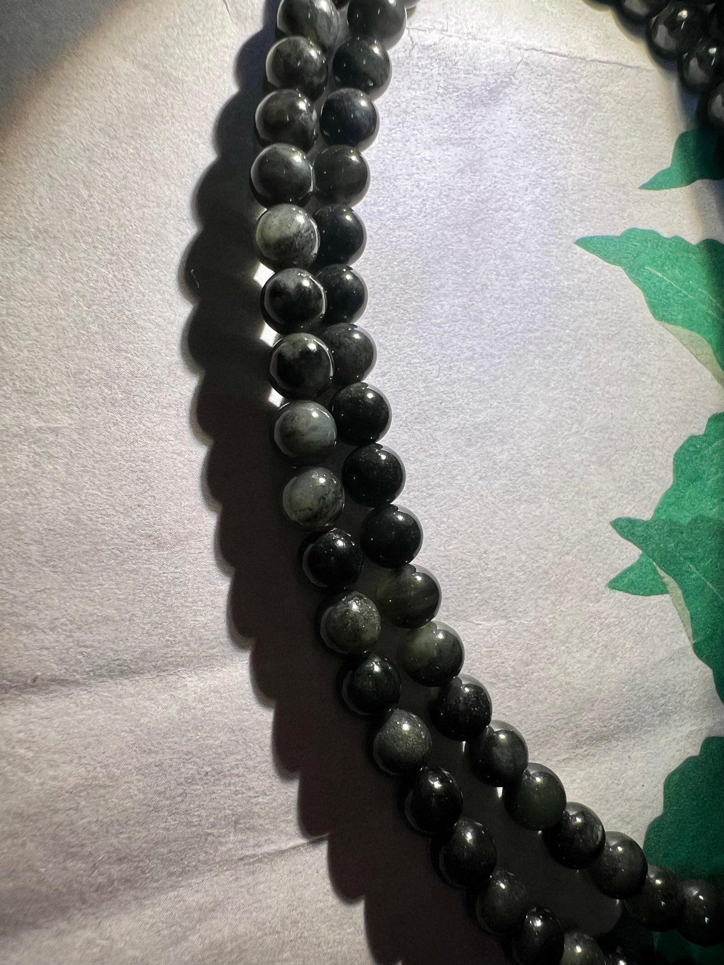 6mm Certified Natural Hetian jade/Qinghua nephrite graphite in nephrite  necklace 天然精品 聚墨青花 过灯品质 油熟细料#6527
