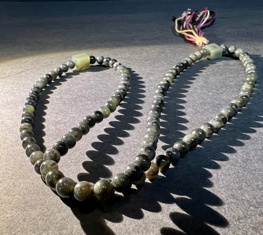 6mm Certified Natural Hetian jade/Qinghua nephrite graphite in nephrite  necklace 天然精品 聚墨青花 过灯品质 油熟细料#6527