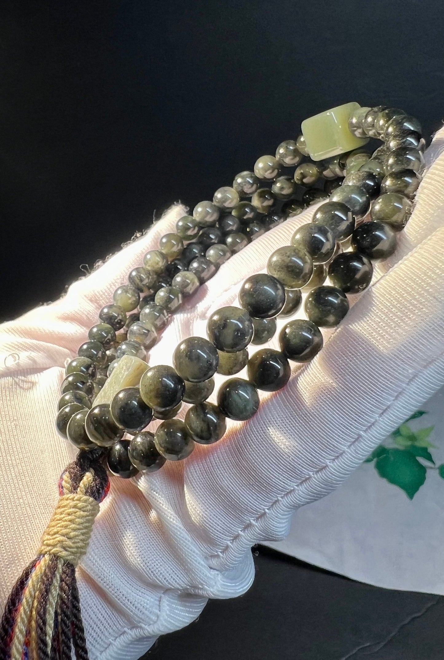 6mm Certified Natural Hetian jade/Qinghua nephrite graphite in nephrite  necklace 天然精品 聚墨青花 过灯品质 油熟细料#6527