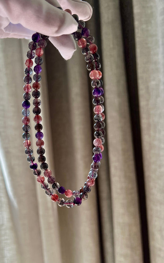 5.7mm 21inches Certified Natural  Super Seven  multi-wrap Bracelet, Super 7 Quartz Beads necklace 天然精品超七水晶多圈手串/项链 晶体干净内涵满#5468