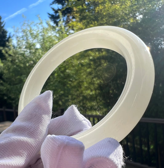 56.5mm Certified natural Siberian  jade /  White Nephrite bangle bracelet/天然精品 俄料白玉 手镯 平安镯 细料 轻微偏暖白#0380