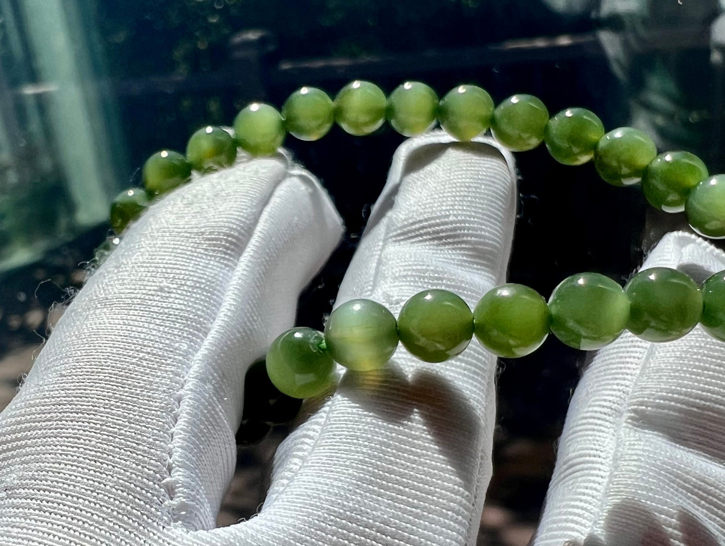 Certified Natural Siberian icy green nephrite Bracelet/chatoyant green nephrite/Hetian jade bracelet 俄料老矿碧玉手链 猫眼菠菜绿 冰底带猫眼 细腻油润#2253