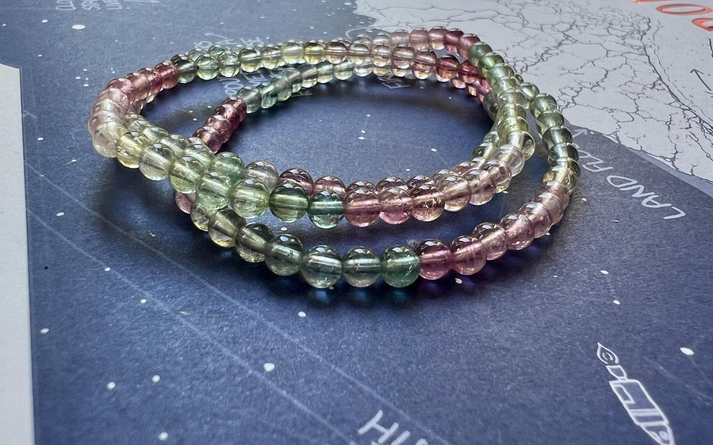 4.3mm Certified Natural Fantasy fairy colors Tourmaline Bracelet, high clarity Multi Color Tourmaline ,天然精品梦幻蓝仙女粉碧玺多圈手串/项链  近玻璃体#6982