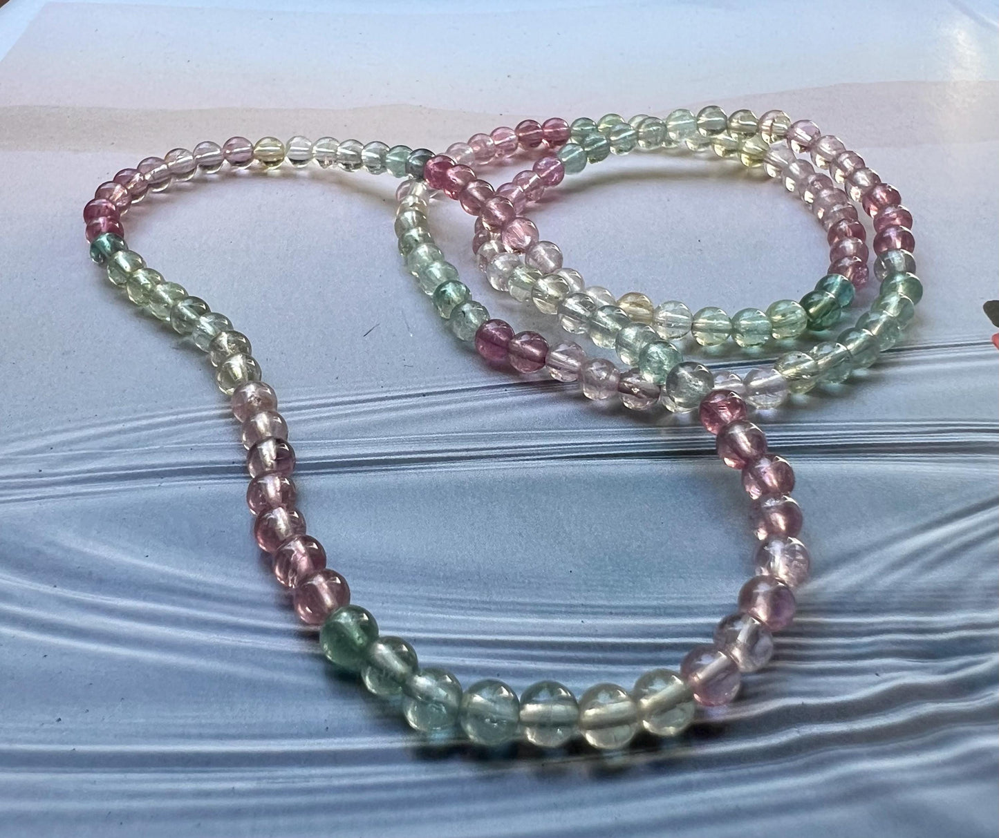 4.3mm Certified Natural Fantasy fairy colors Tourmaline Bracelet, high clarity Multi Color Tourmaline ,天然精品梦幻蓝仙女粉碧玺多圈手串/项链  近玻璃体#6982
