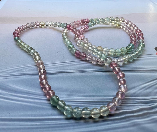 4.3mm Certified Natural Fantasy fairy colors Tourmaline Bracelet, high clarity Multi Color Tourmaline ,天然精品梦幻蓝仙女粉碧玺多圈手串/项链  近玻璃体#6982