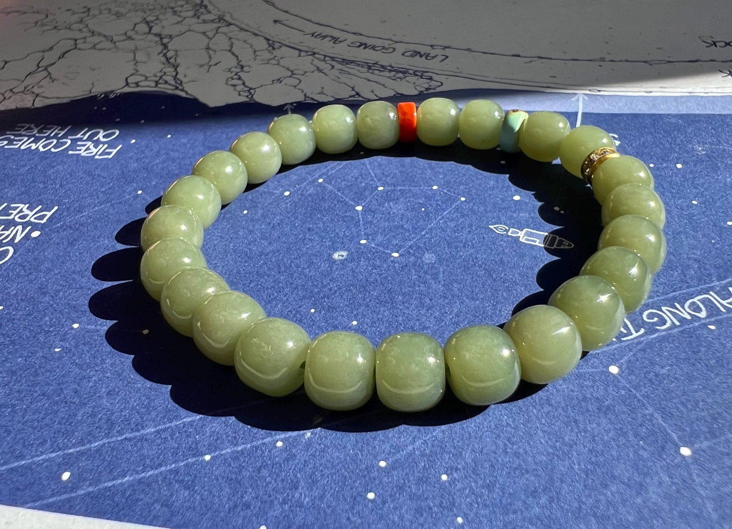 8*7mm Certified Natural Hetian jade/old mine Huangkou nephrite bracelet/yellow green nephrite/barrel beads天然和田玉青海老矿青黄口  细润起荧光 #0827