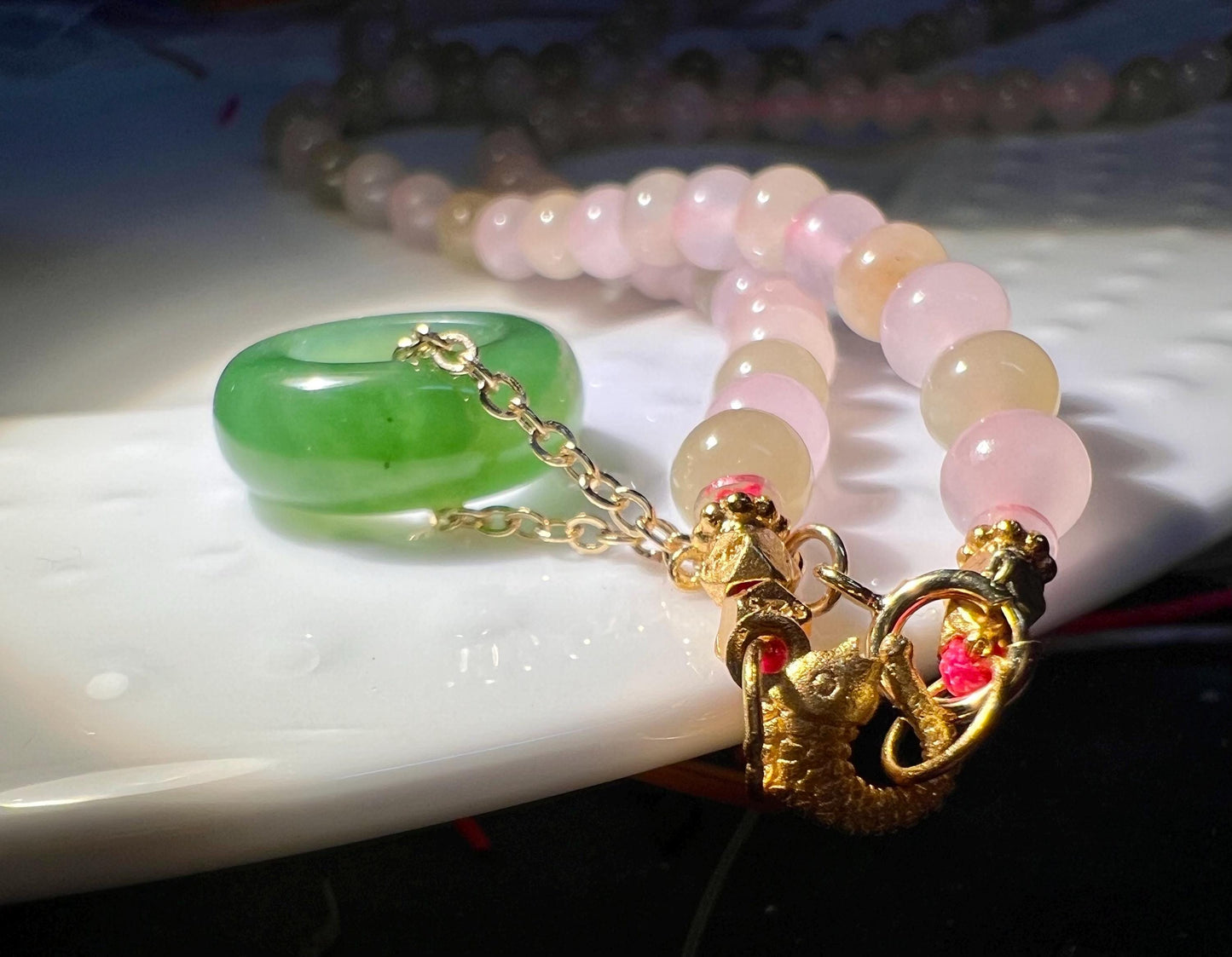 Certified natural Hetian jade/Qinghai Nephrite  Pink yellow multicolor necklace/green nephrite donut 天然精品和田玉 藕粉黄玉万能项链 长度可调#2368 碧玉甜甜圈