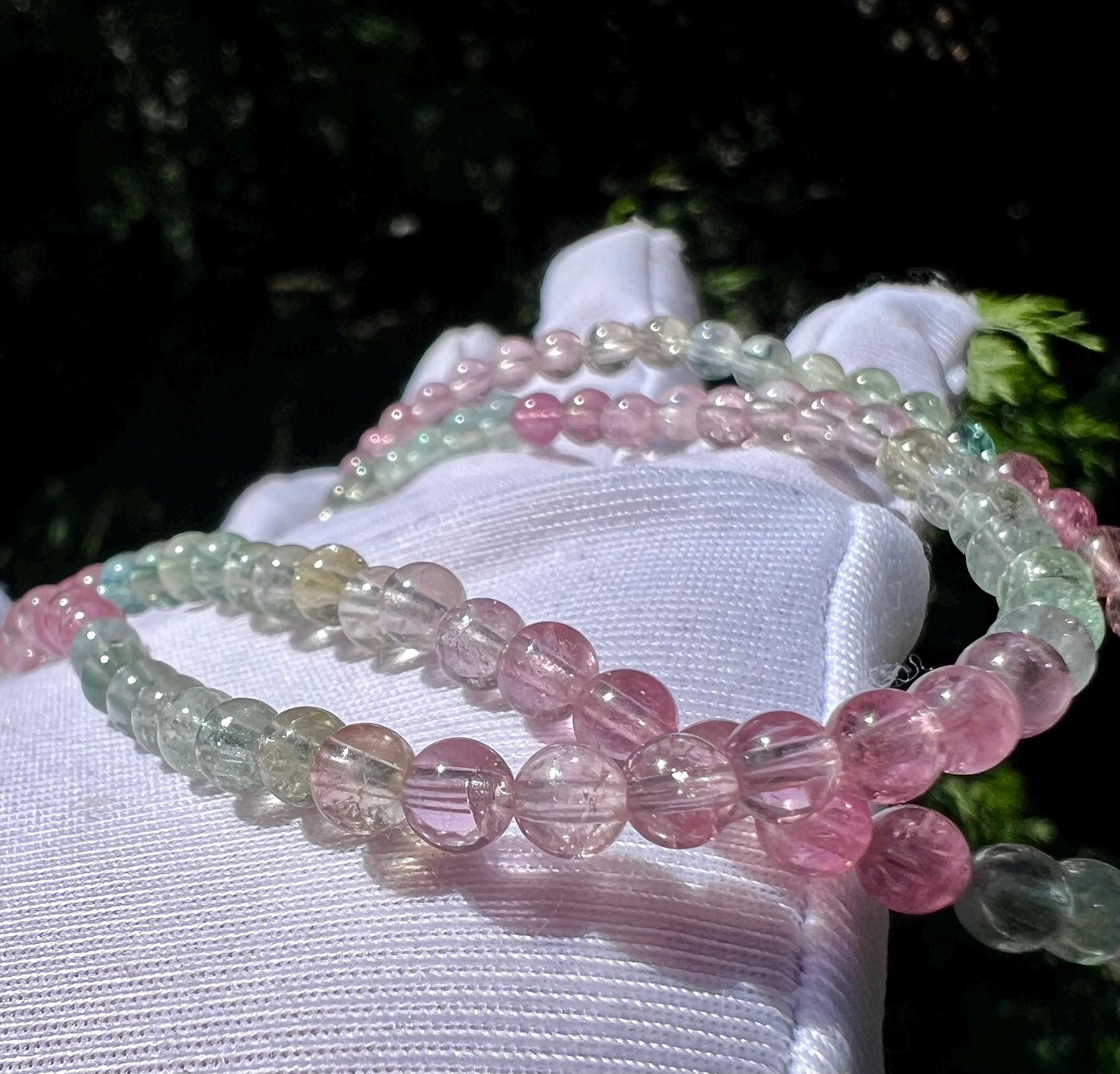 4.3mm Certified Natural Fantasy fairy colors Tourmaline Bracelet, high clarity Multi Color Tourmaline ,天然精品梦幻蓝仙女粉碧玺多圈手串/项链  近玻璃体#6982