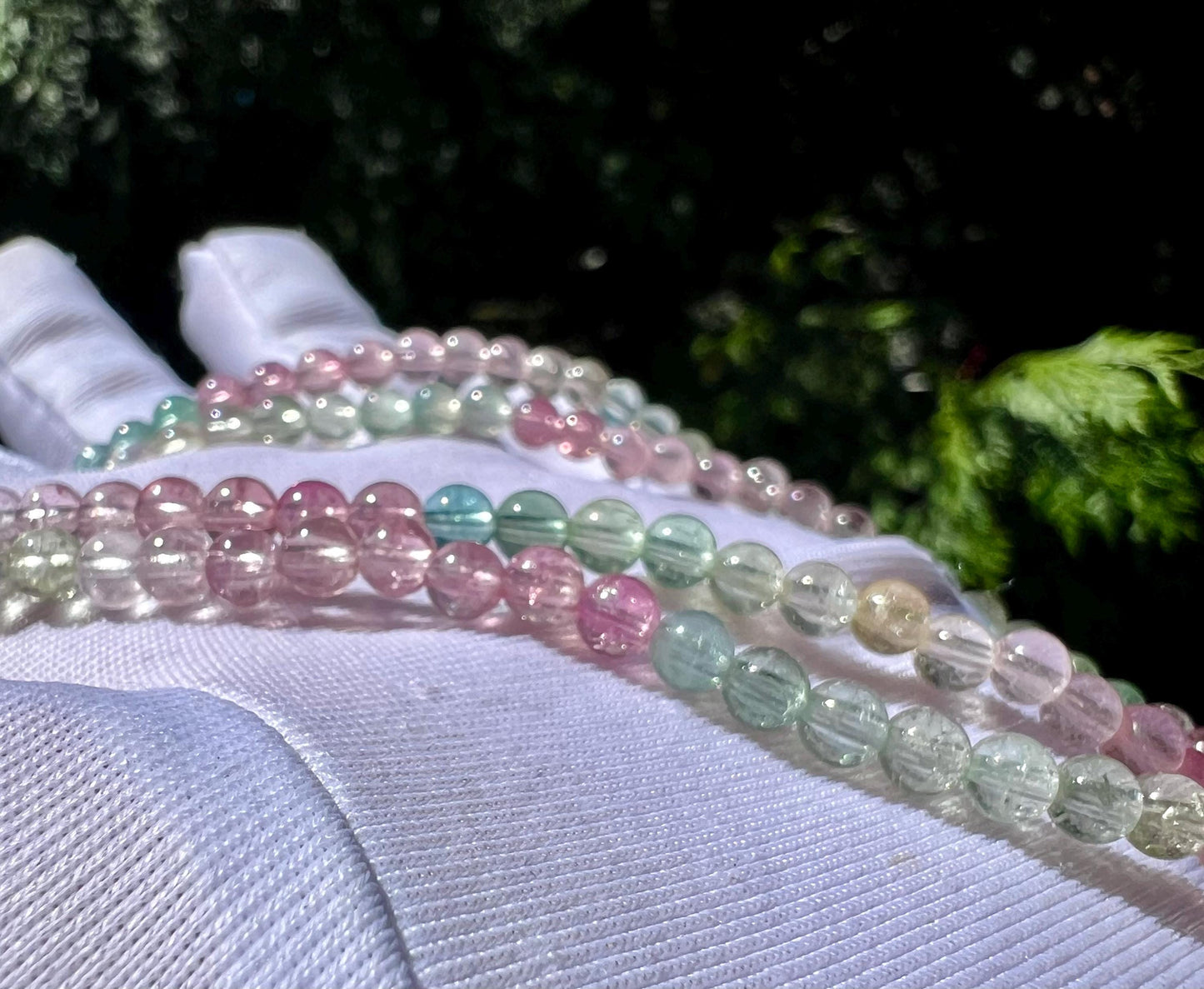 4.3mm Certified Natural Fantasy fairy colors Tourmaline Bracelet, high clarity Multi Color Tourmaline ,天然精品梦幻蓝仙女粉碧玺多圈手串/项链  近玻璃体#6982