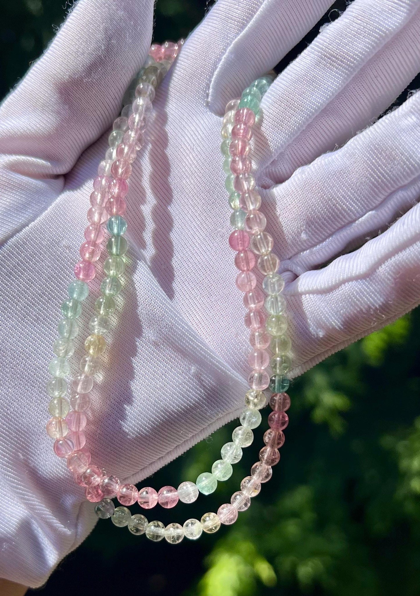 4.3mm Certified Natural Fantasy fairy colors Tourmaline Bracelet, high clarity Multi Color Tourmaline ,天然精品梦幻蓝仙女粉碧玺多圈手串/项链  近玻璃体#6982