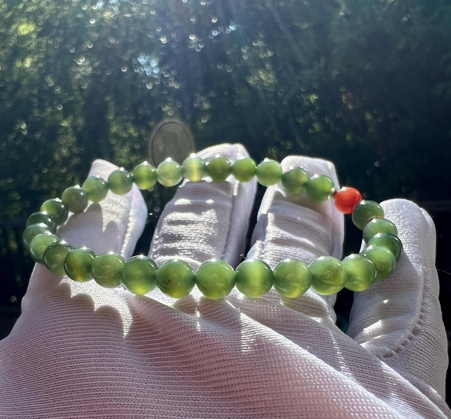 Certified Natural Siberian icy green nephrite Bracelet/chatoyant green nephrite/Hetian jade bracelet 俄料老矿碧玉手链 猫眼菠菜绿 冰底带猫眼 细腻油润#2253