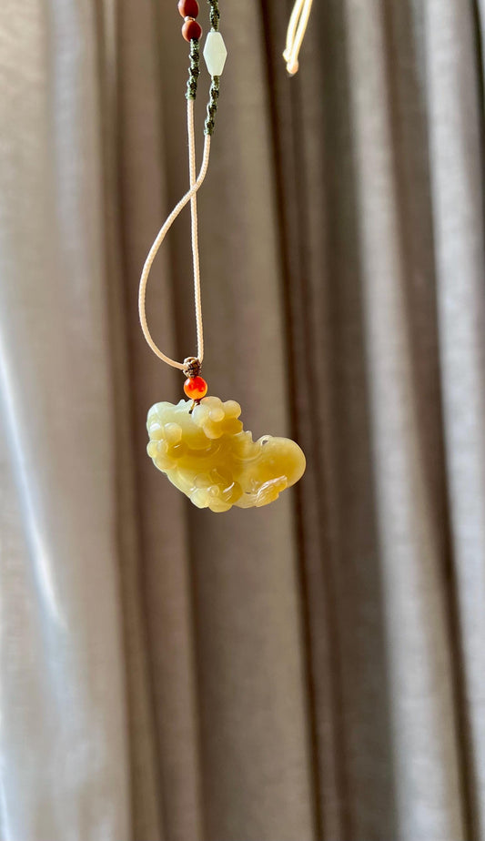 Certified Natural Hetian jade Qiemo Brown Nephrite Carved flower/brown white with green nephrite pendant necklace天然精品和田玉黄金糖玉 飘翠青 苏州工#0888