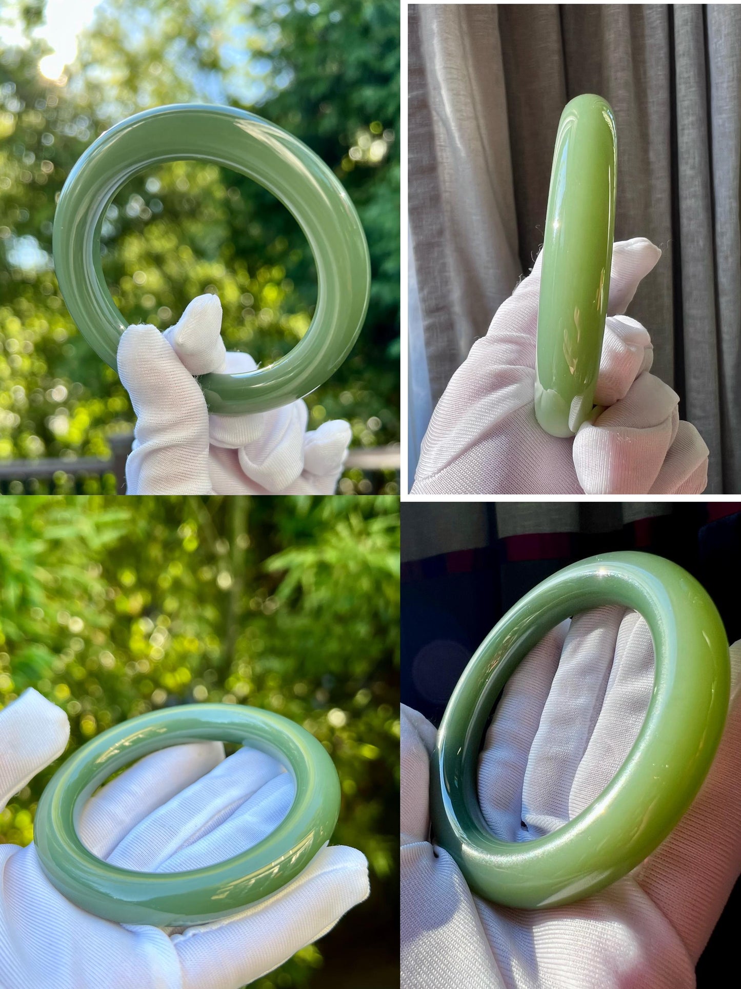 55.5mm Certified Natural hetian jade Siberian  green nephrite Bangle/greenish blue bangle传承藏品 老俄料碧玉 胖圆条手镯 粉青鸭蛋青#7274 无结构夹层料