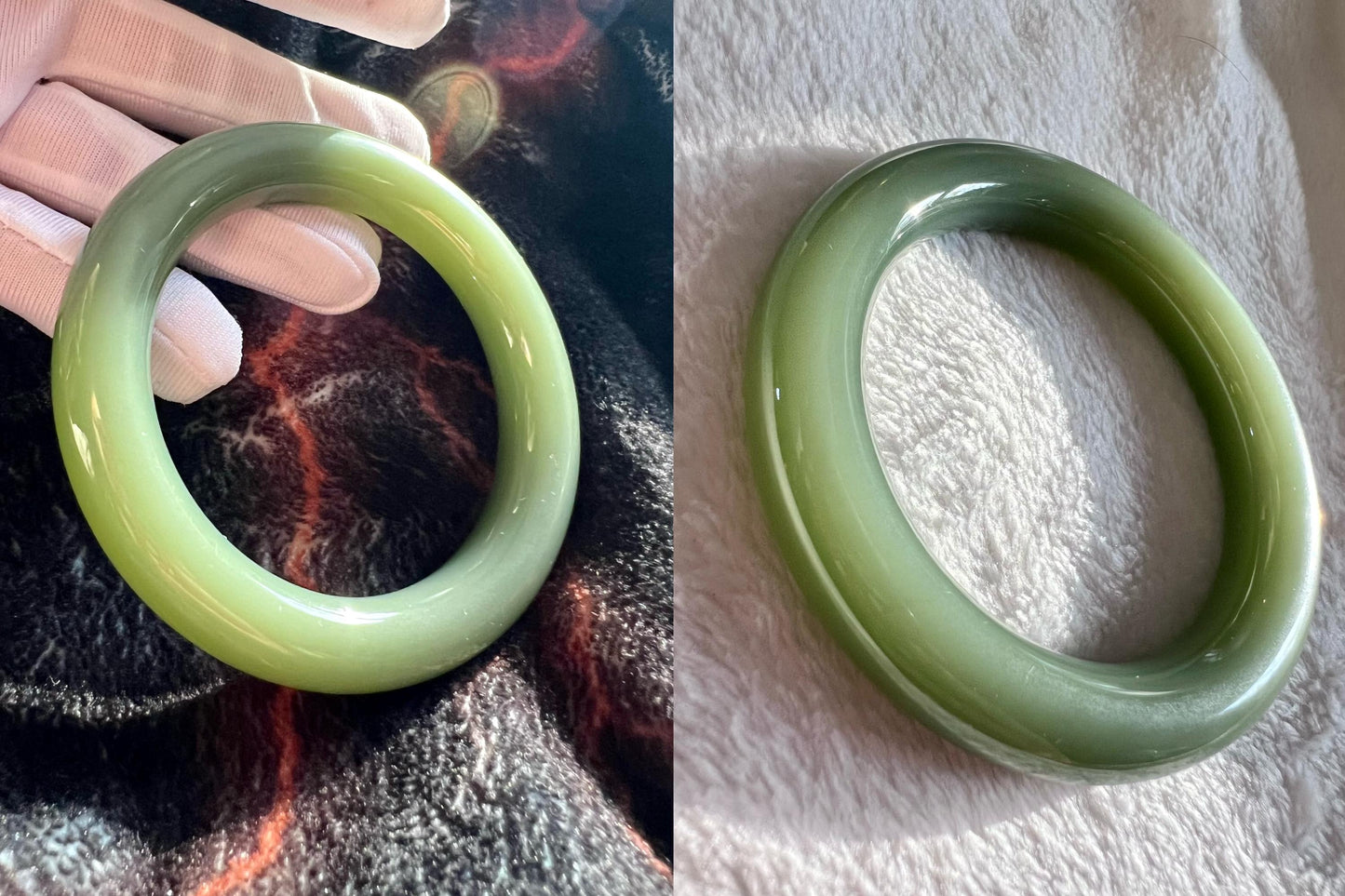 55.5mm Certified Natural hetian jade Siberian  green nephrite Bangle/greenish blue bangle传承藏品 老俄料碧玉 胖圆条手镯 粉青鸭蛋青#7274 无结构夹层料