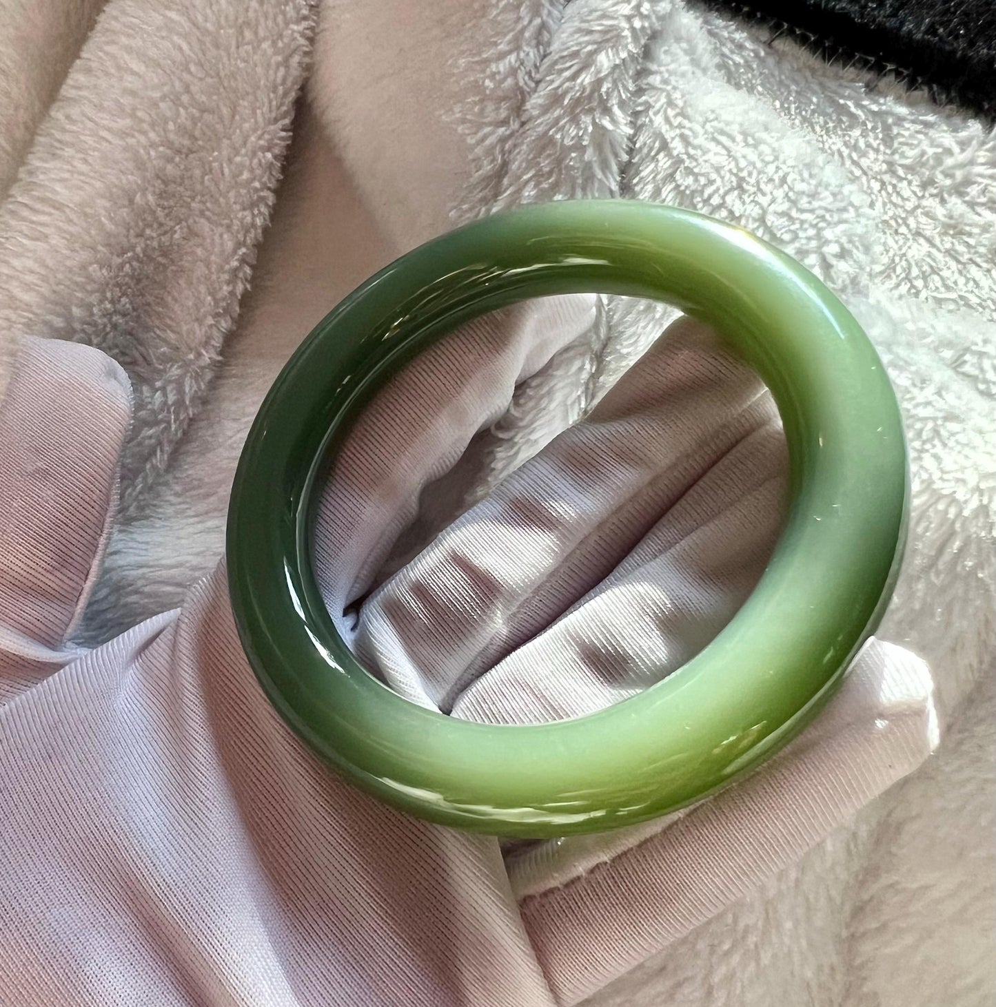 55.5mm Certified Natural hetian jade Siberian  green nephrite Bangle/greenish blue bangle传承藏品 老俄料碧玉 胖圆条手镯 粉青鸭蛋青#7274 无结构夹层料