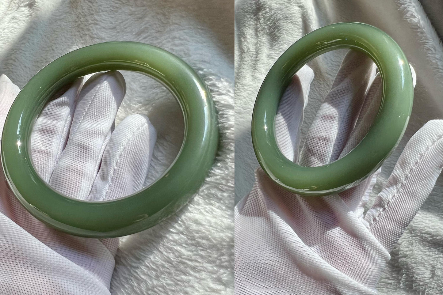 55.5mm Certified Natural hetian jade Siberian  green nephrite Bangle/greenish blue bangle传承藏品 老俄料碧玉 胖圆条手镯 粉青鸭蛋青#7274 无结构夹层料