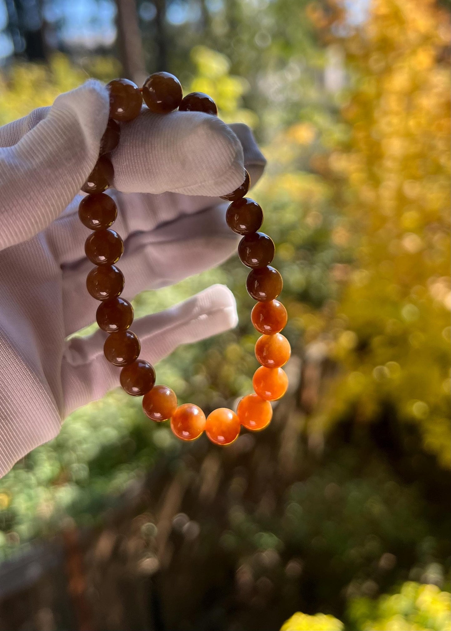 8mm Certified Natural Hetian jade/Qiemo Jinshan mine gold  brown nephrite bracelet天然和田玉 糖玉手串 且末金山黄金糖 红油黄金糖 #3128