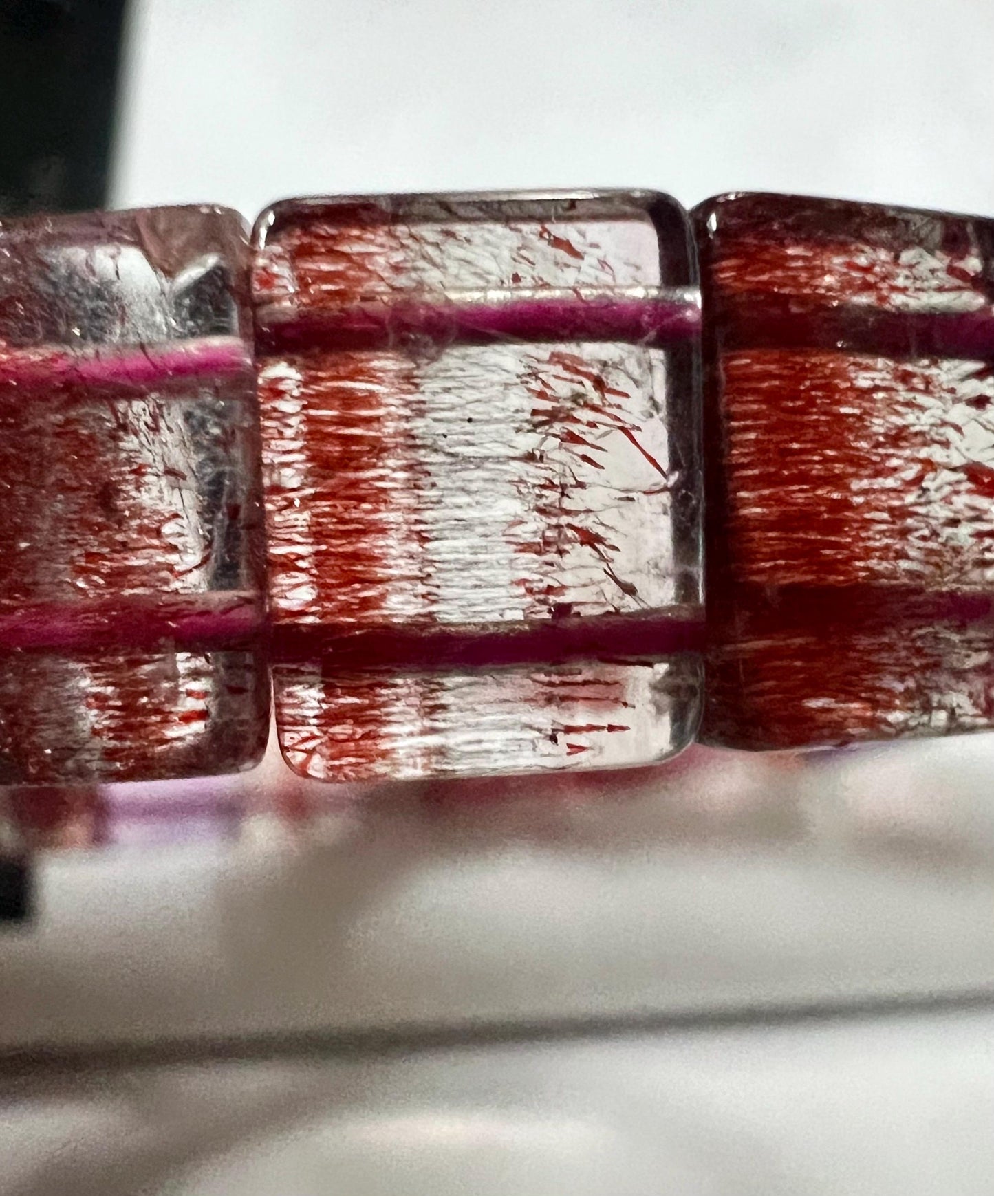 Certified Natural Super Seven Rectangular beads Bracelet, red magic lily/Golden strawberry Bracelet 天然精品彼岸花金草莓紫发超七 手牌
