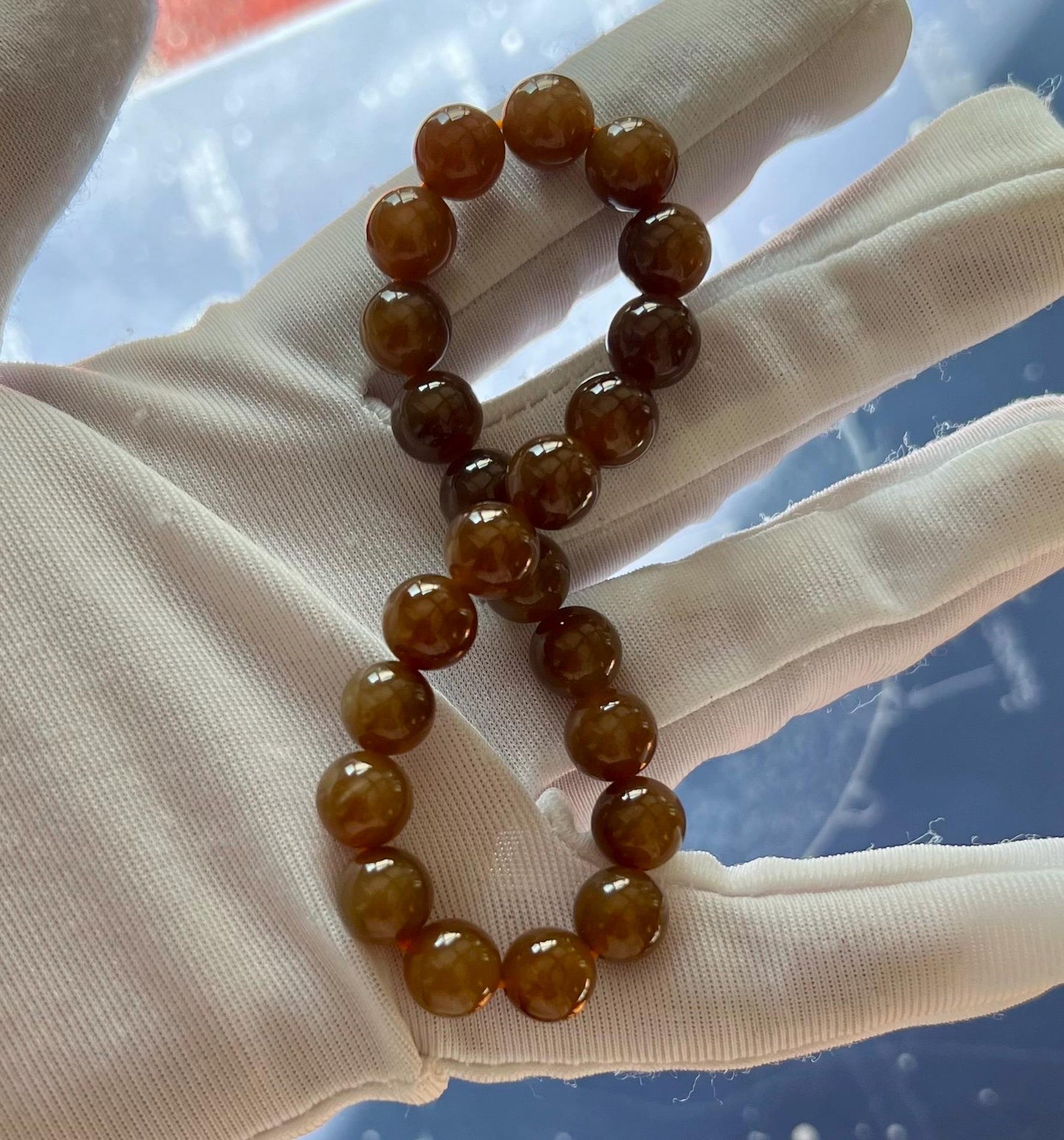 8mm Certified Natural Hetian jade/Qiemo Jinshan mine gold  brown nephrite bracelet天然和田玉 糖玉手串 且末金山黄金糖 红油黄金糖 #3128