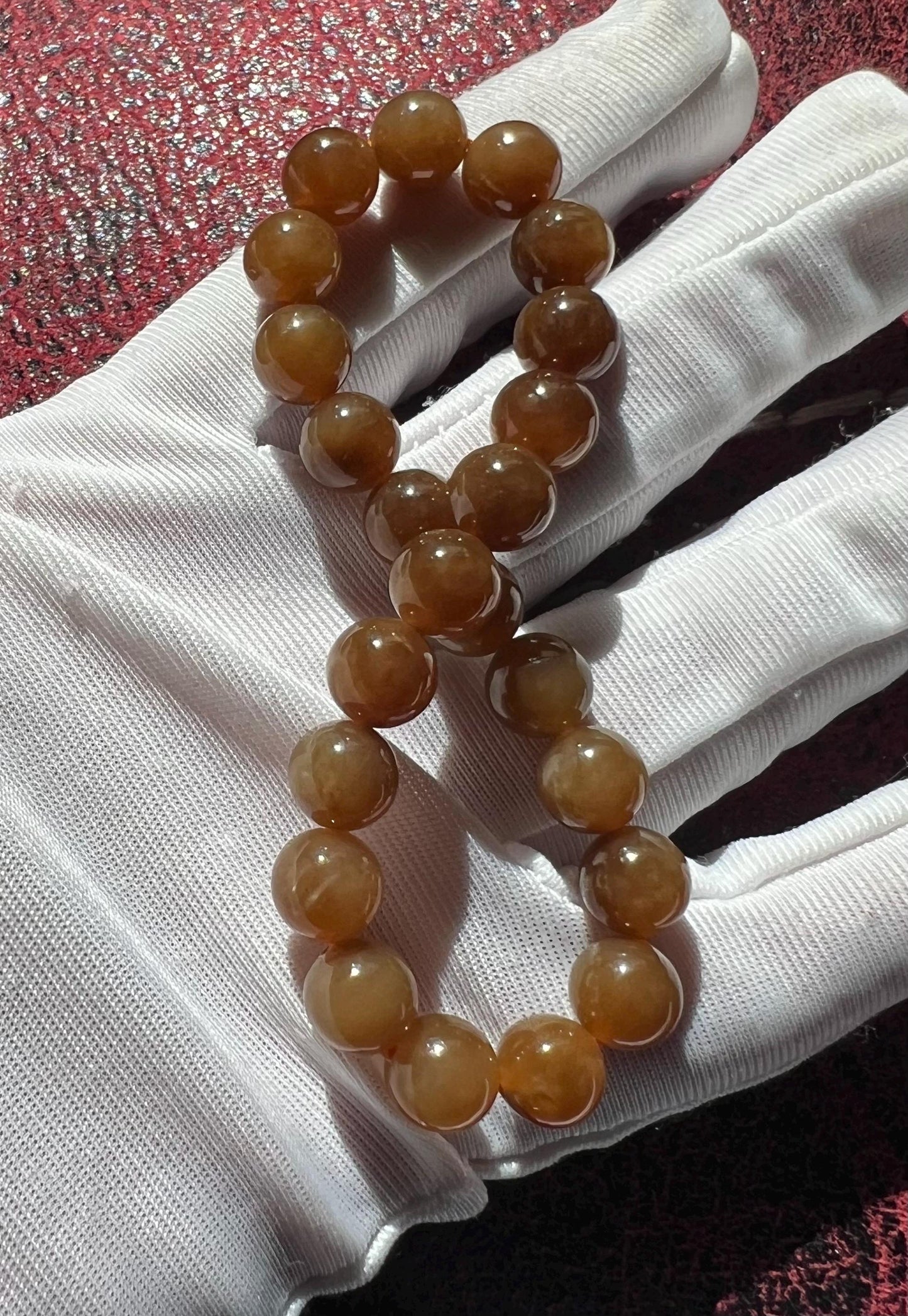8mm Certified Natural Hetian jade/Qiemo Jinshan mine gold  brown nephrite bracelet天然和田玉 糖玉手串 且末金山黄金糖 红油黄金糖 #3128