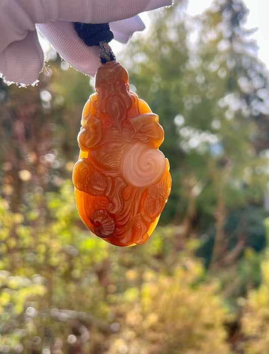 Certified Natural hetian jade/Qiemo Jinshan  golden red brown Nephrite carved Guangong/ dragon pendant/天然精品和田玉 且末糖玉 金山黄金红油糖 手把件 吊坠#3954 武财神