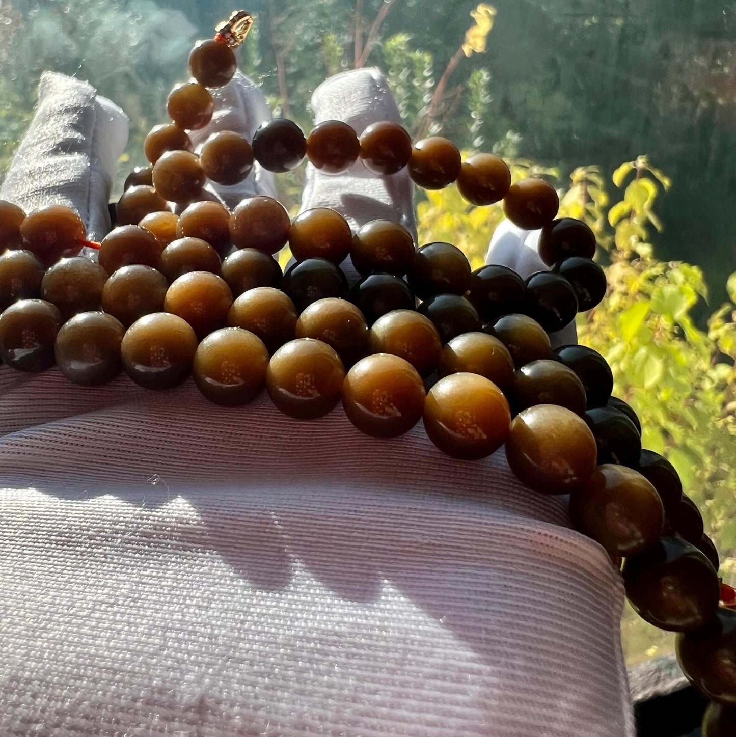 8mm Certified Natural hetian jade/Qiemo chocolate brown nephrite necklace/bracelet 108 beads multi purpose necklace 天然和田玉且末糖玉多用项链手链 #0598