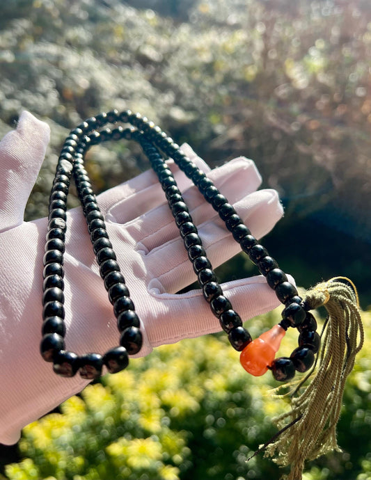 Certified natural Hetian jade pebble/black green nephrite 108 beads necklace/straight cut barrel beads bracelet 天然精品和田玉 黑青玉籽料 108项链/手串 #2888