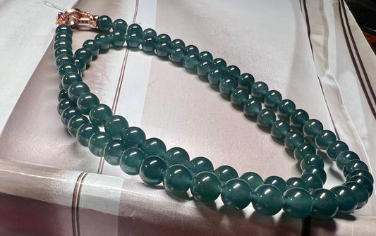 8mm Certified natural untreated Grade A Jade/ jadeite necklace/ bracelet/Guatemala icy blue green Jadiete天然精品 无优化冰蓝水翡翠项链手链#0276