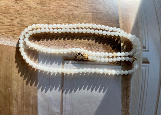 4.8mm Certified natural Hetian Jade/Qiemo white nephrite  beads necklace/ adjustable length天然精品和田玉 且末白玉 项链 万能链  #2216