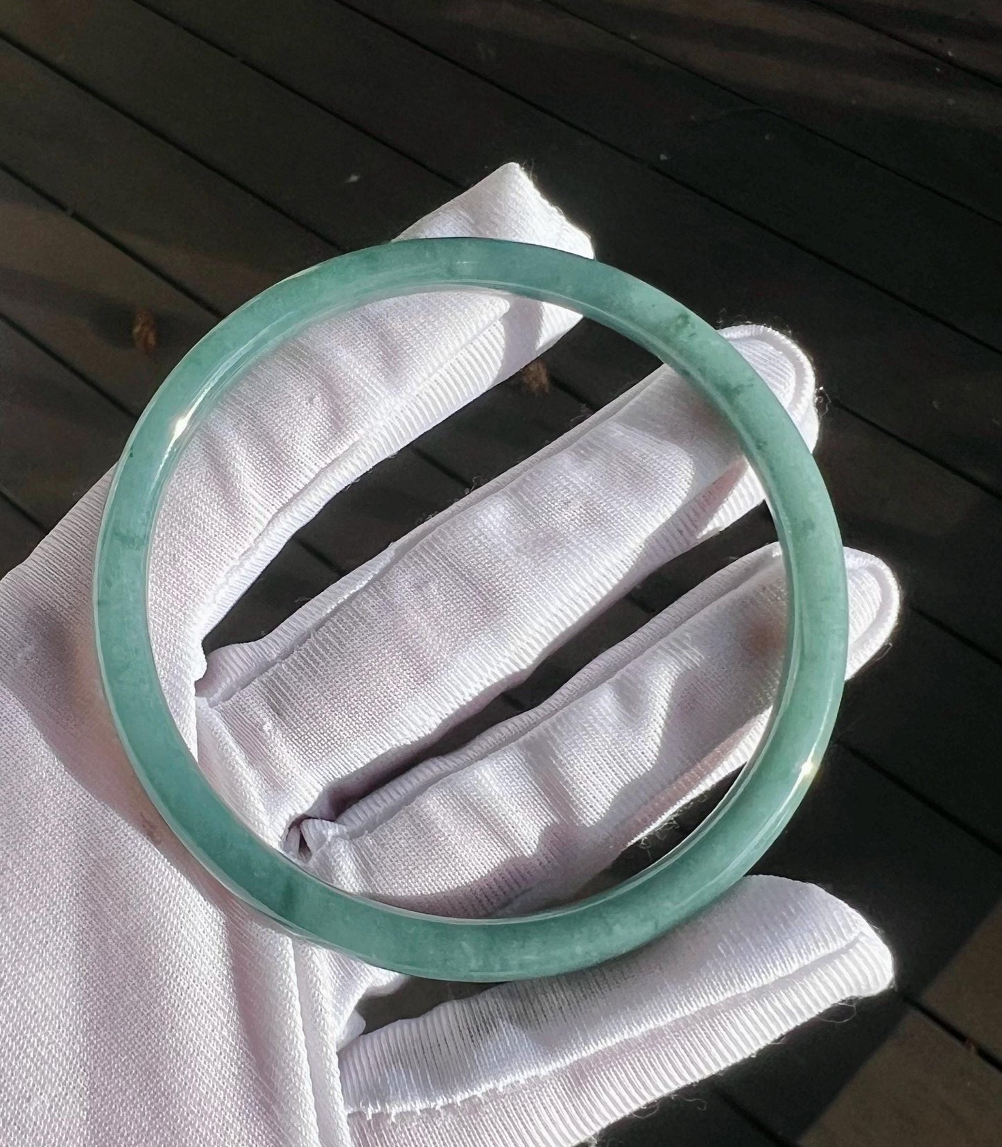 59.6mm Certified Natural untreated Grade A Jade bangle /Guatemala Jadeite dangling bangle bracelet/icy blue天然无优化冰糯种蓝水翡翠手镯 #3836美人条 叮当镯