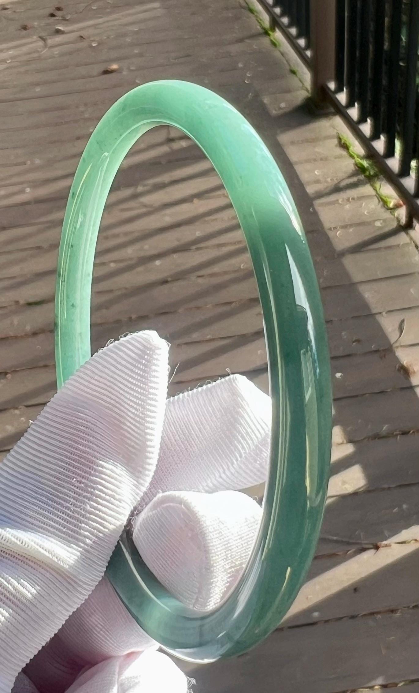 59.6mm Certified Natural untreated Grade A Jade bangle /Guatemala Jadeite dangling bangle bracelet/icy blue天然无优化冰糯种蓝水翡翠手镯 #3836美人条 叮当镯