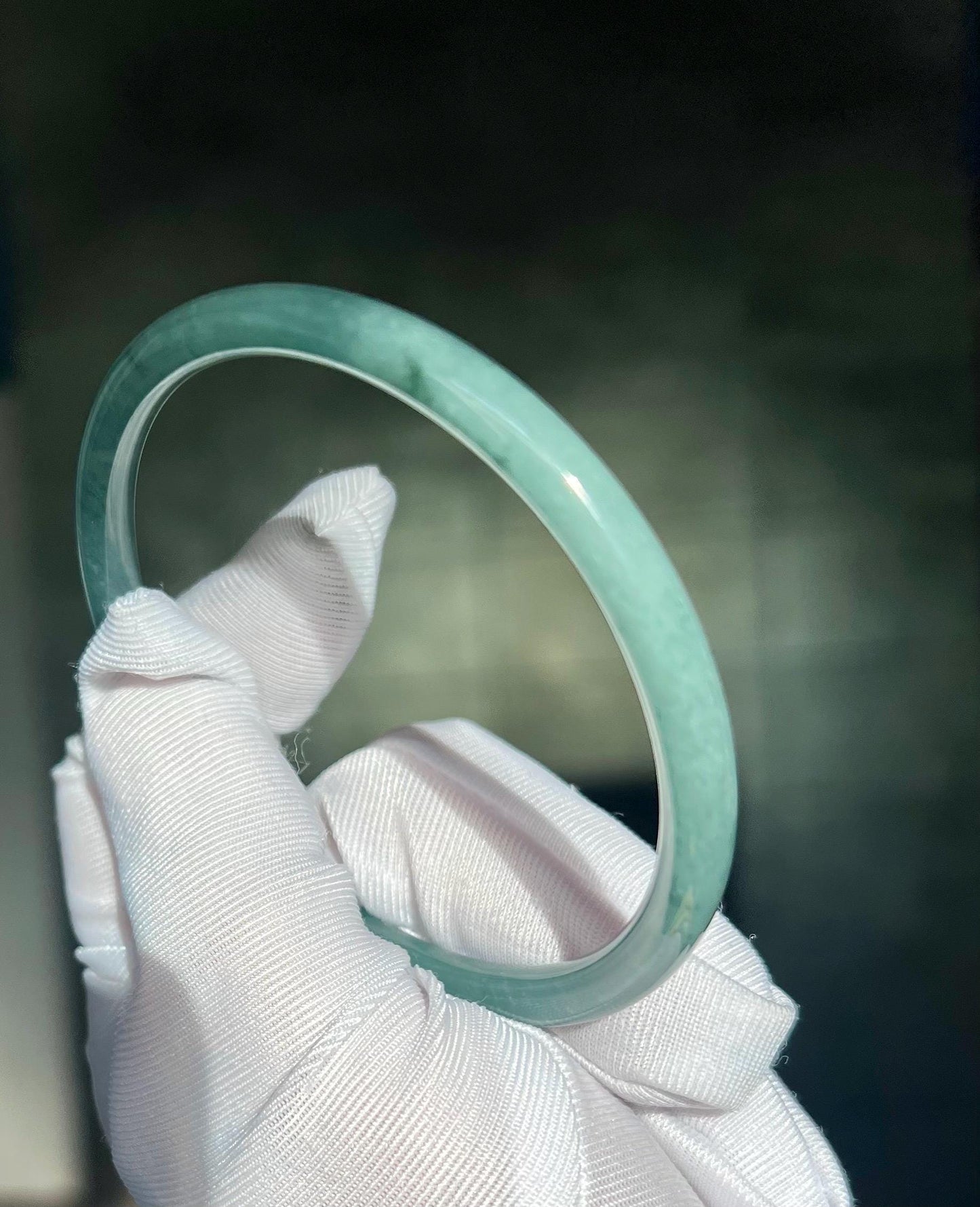 59.6mm Certified Natural untreated Grade A Jade bangle /Guatemala Jadeite dangling bangle bracelet/icy blue天然无优化冰糯种蓝水翡翠手镯 #3836美人条 叮当镯