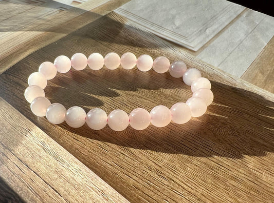 Certified natural Hetian jade/Qinghai old mine lotus root pink nephrite bracelet/chatoyant nephrite 天然精品和田玉 青海 冰底果冻料 藕粉手串 起荧光 #3070 可见猫眼
