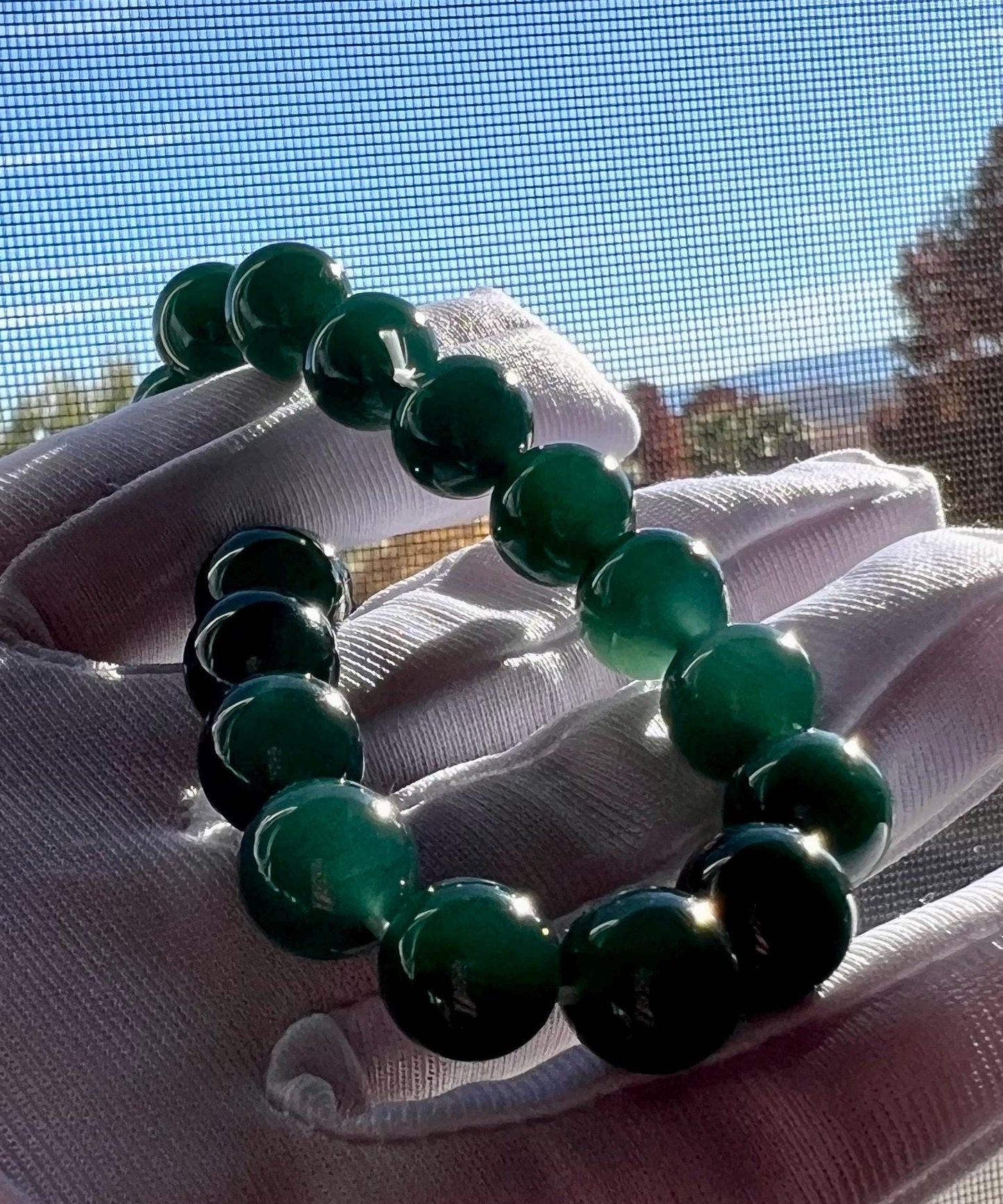9.5mm+ Certified natural untreated Grade A Jade bracelet/Guatemala Jadeite bracelet/icy blue Jadiete  天然无优化冰蓝水翡翠手串 起胶起莹光#1181
