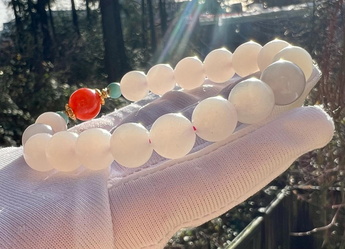 10mm Certified natural Hetian jade  Qinghai lotus root pink nephrite Bracelet/matte finish/Sichuan Nanhong bead 天然和田玉 青海柔光 藕粉手串 #1506 浅粉色